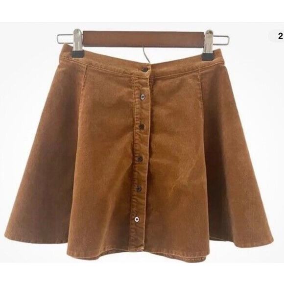 Brandy Melville Brown Button front Skater Short Corduroy Mini Skirt OS - Picture 1 of 10